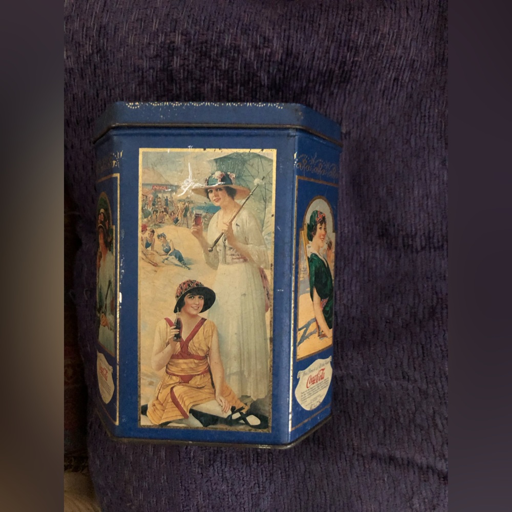 Vintage (1996) Coca Cola Blue Decorative Storage Tin - Picture 3 of 5